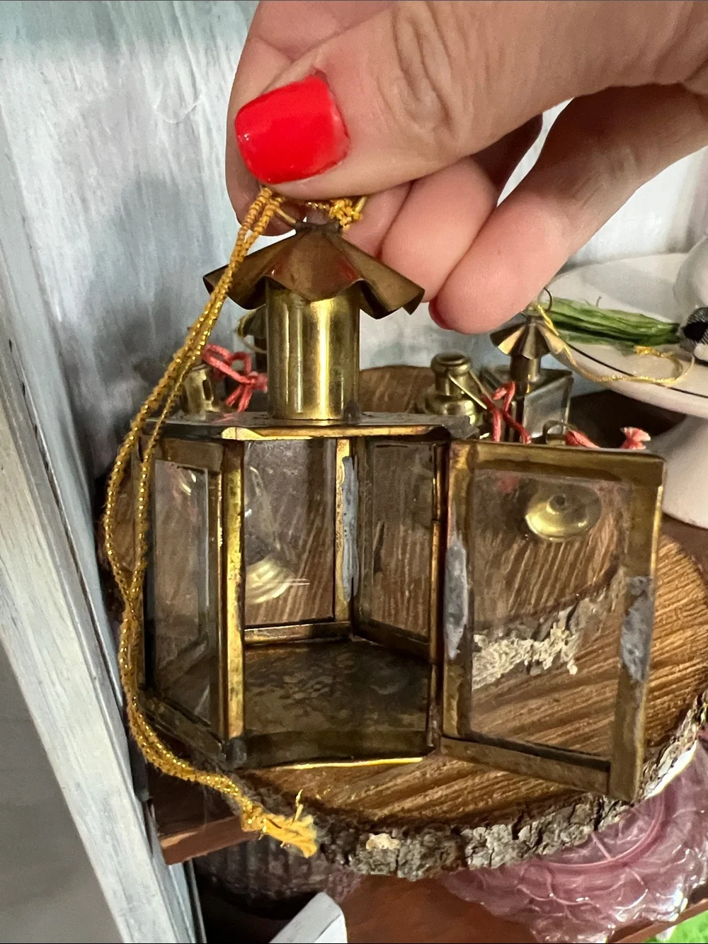 Vintage Mini Lantern Ornament - Gold Decorative Home Accent Set of 7
